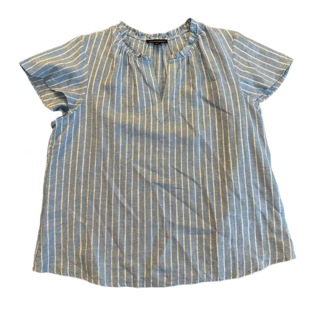 Saks Fifth Avenue Linen Blend Striped Top Subtle Sparkle Flutter Sleeve Large